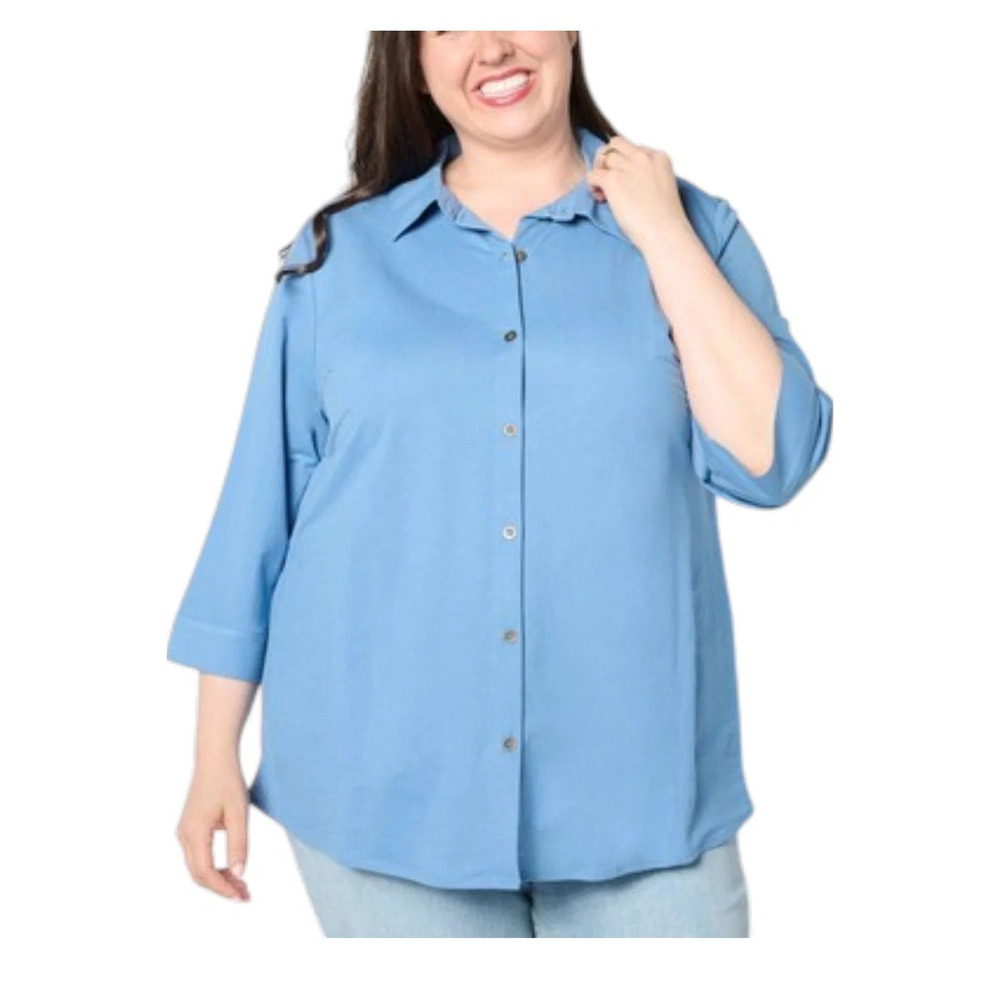 Sport Savvy Women's Button Front Tunic with Pockets Blue - Petite
